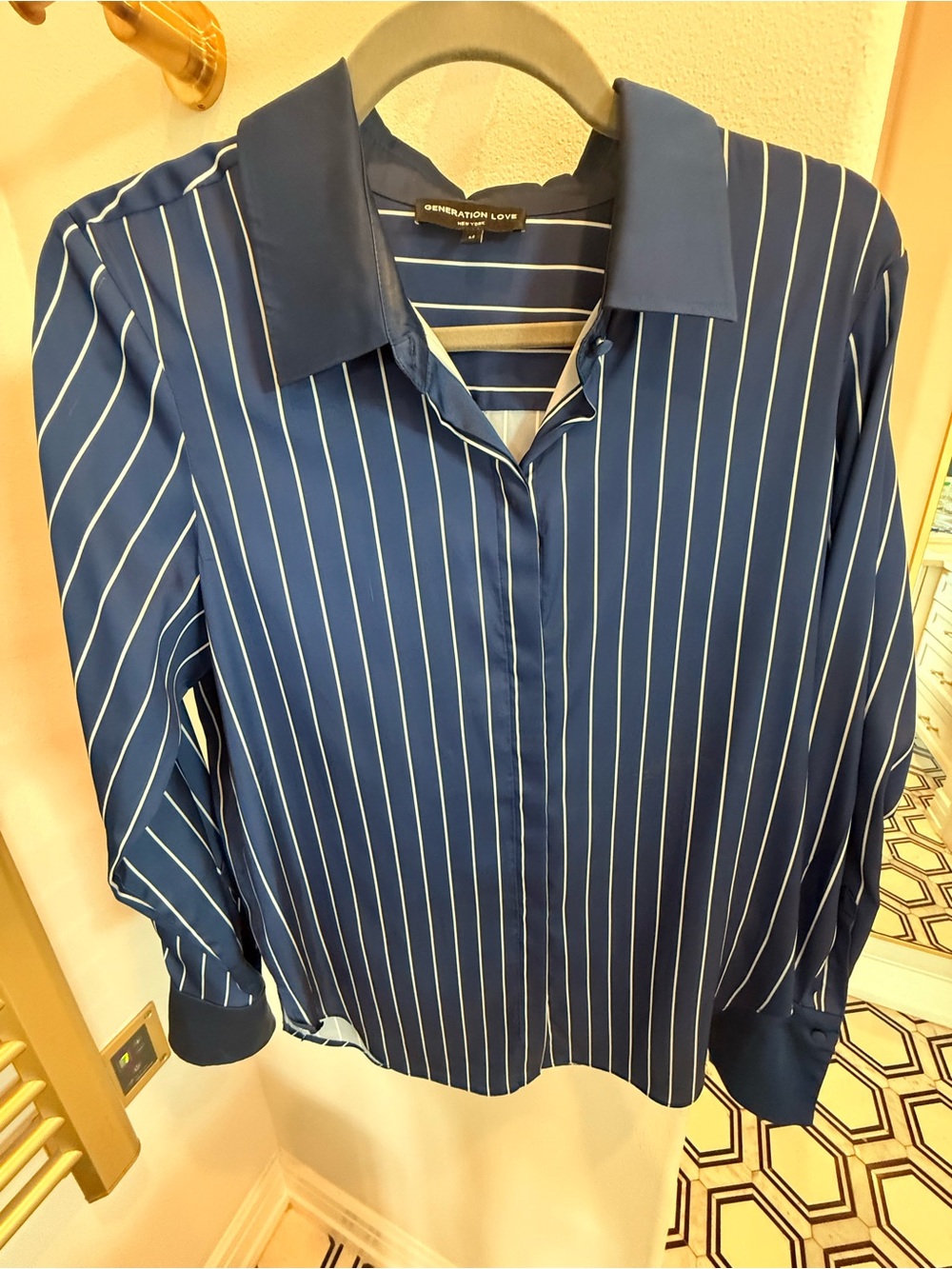 Generation Love Navy Blue Striped Button-Up Blouse